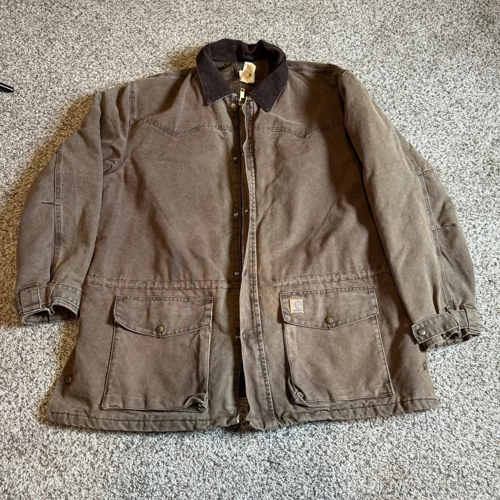 Vintage Mens Carhartt C52 CHT Big Blanket Lined Workwear Work Chore Jacket 2XL